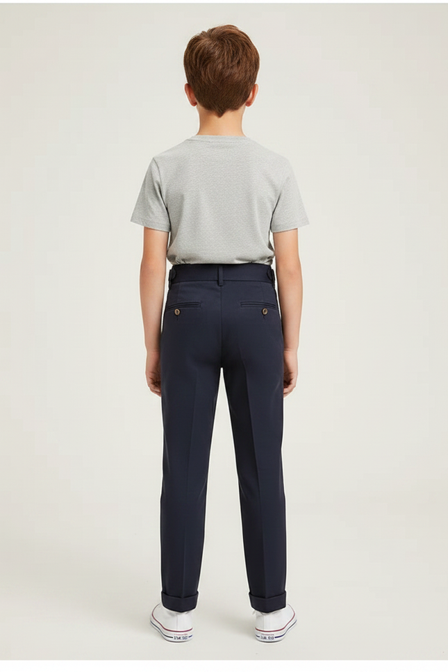 Pantalon Chino Bleu Marine Droit Plissé Enfant - Gabardine - vue 2