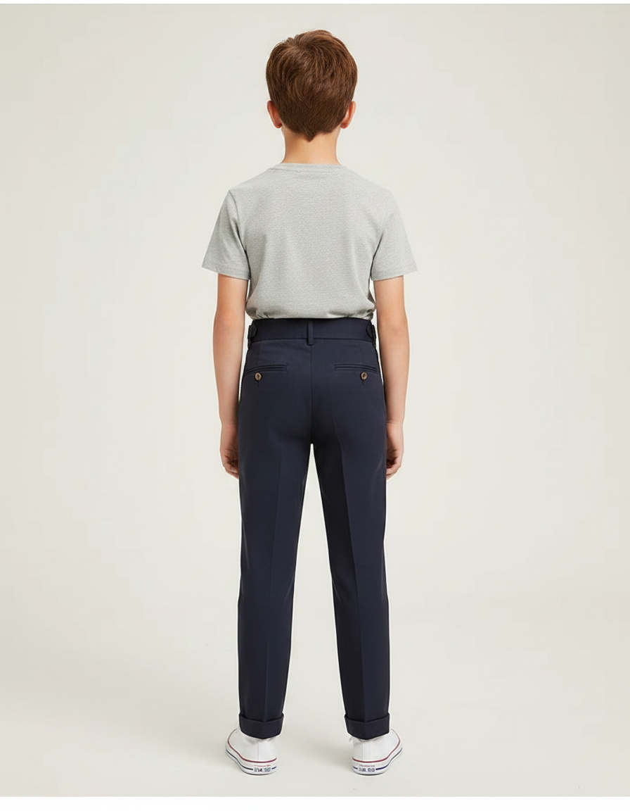 Pantalon Chino Bleu Marine Droit Plissé Enfant - Gabardine - vue 2