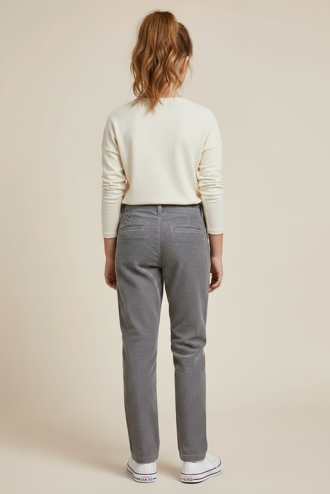 Pantalon Chino Gris Côtelé Droit Enfant Confortable - Cordé - vue 2