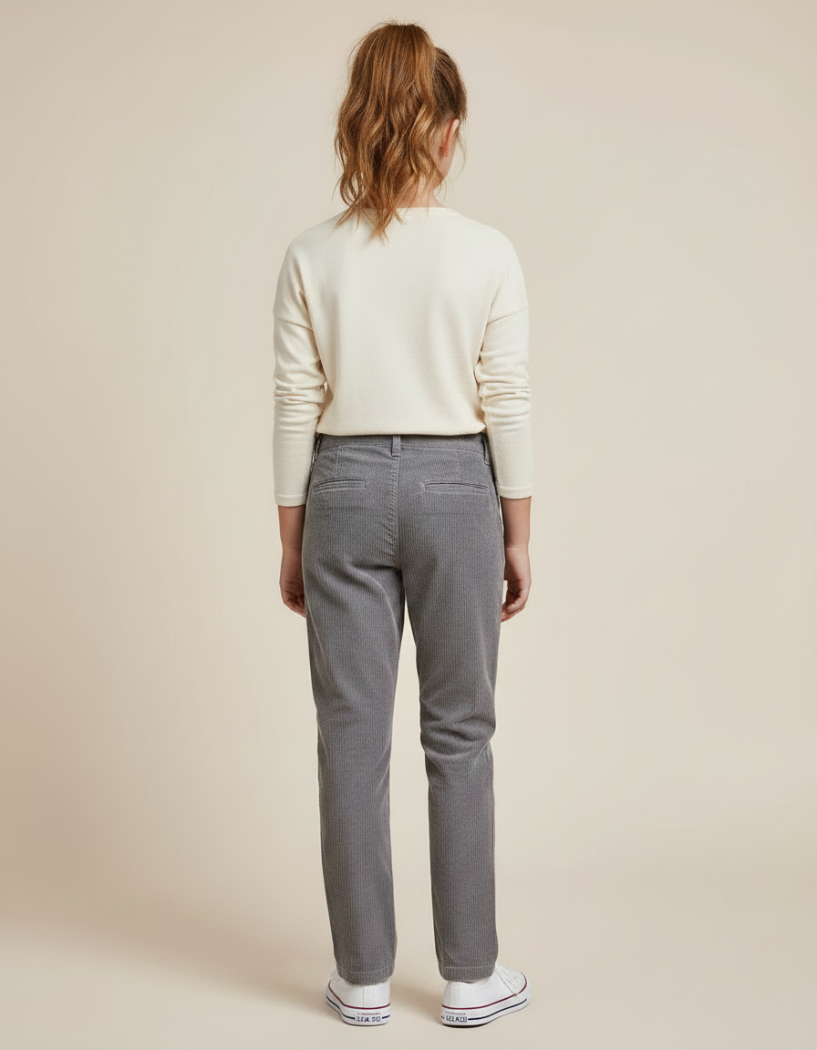 Pantalon Chino Gris Côtelé Droit Enfant Confortable - Cordé - vue 2