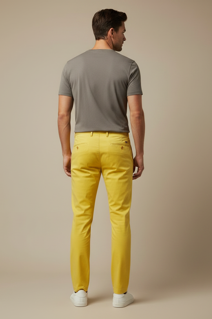Pantalon Chino Jaune Homme Slim Décontracté Coton Élégant - vue 2