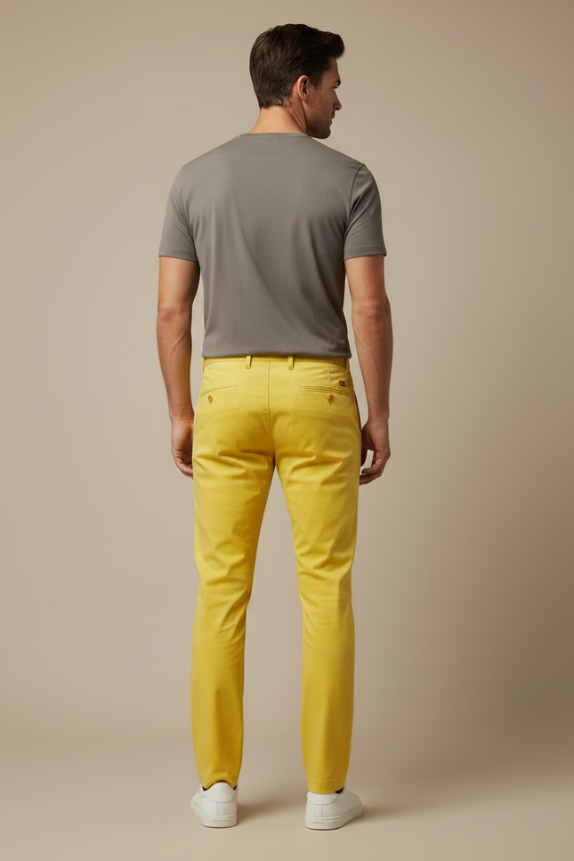 Pantalon Chino Jaune Homme Slim Décontracté Coton Élégant - vue 2