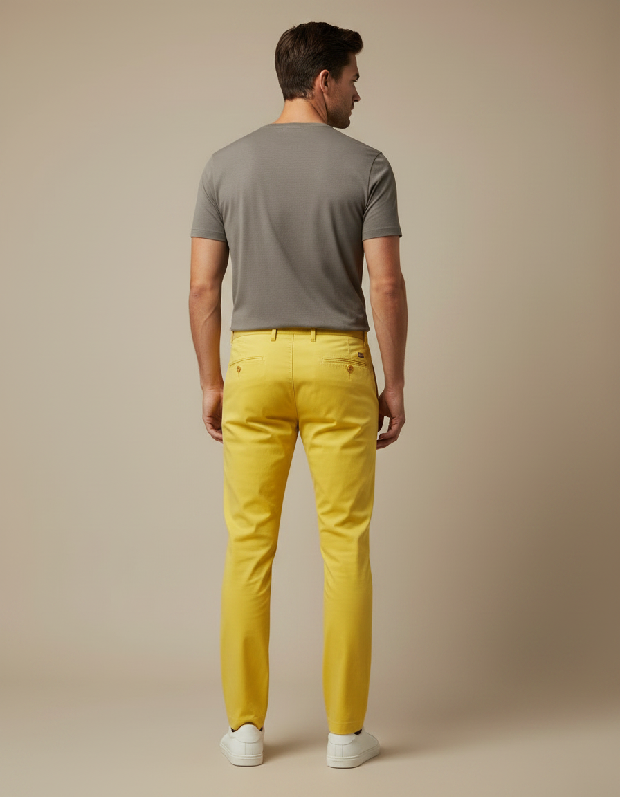 Pantalon Chino Jaune Homme Slim Décontracté Coton Élégant - vue 2
