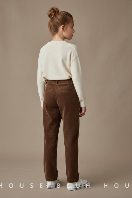 Pantalon Chino Côtelé Marron Taille Haute Droite - Cordé - vue 2