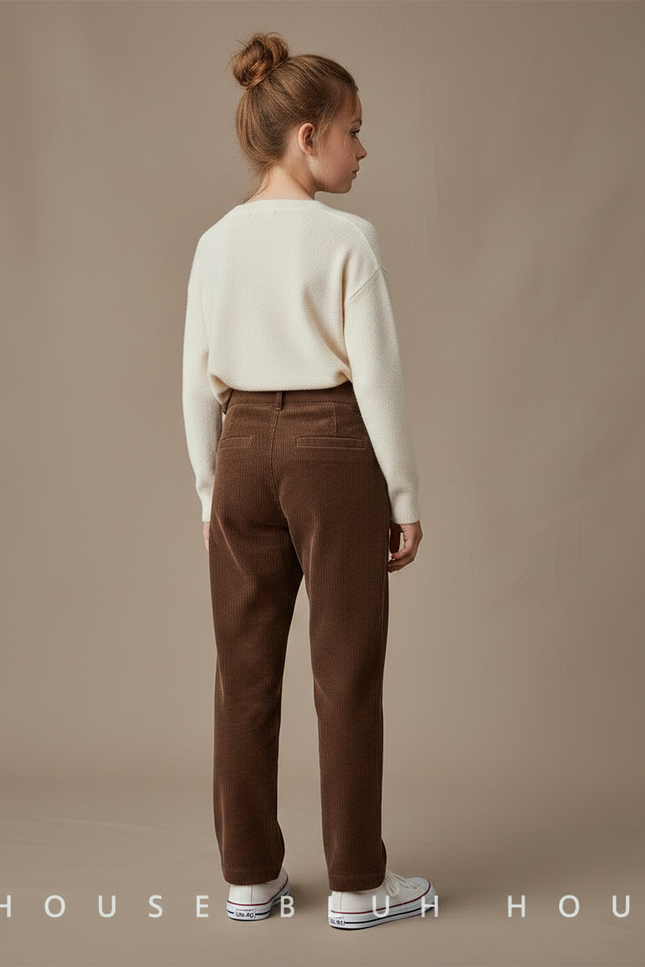 Pantalon Chino Côtelé Marron Taille Haute Droite - Cordé - vue 2