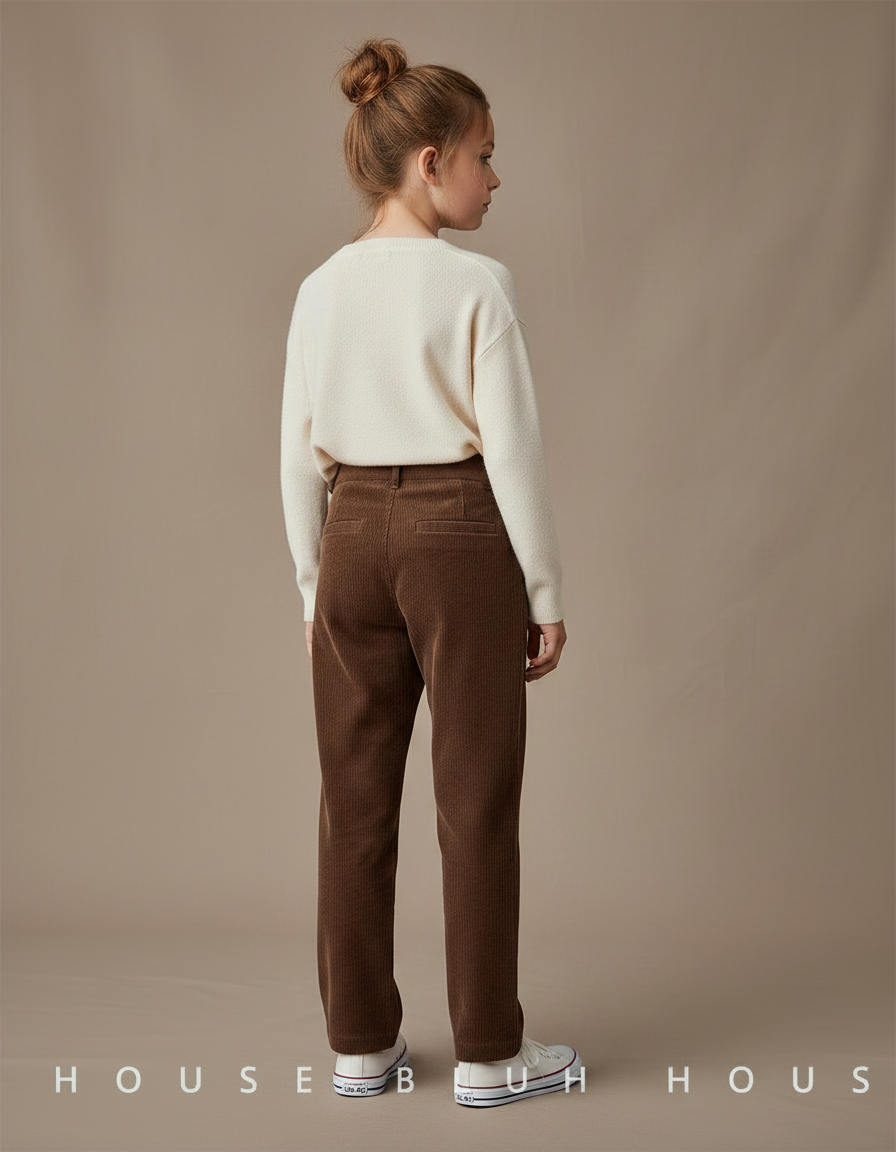 Pantalon Chino Côtelé Marron Taille Haute Droite - Cordé - vue 2