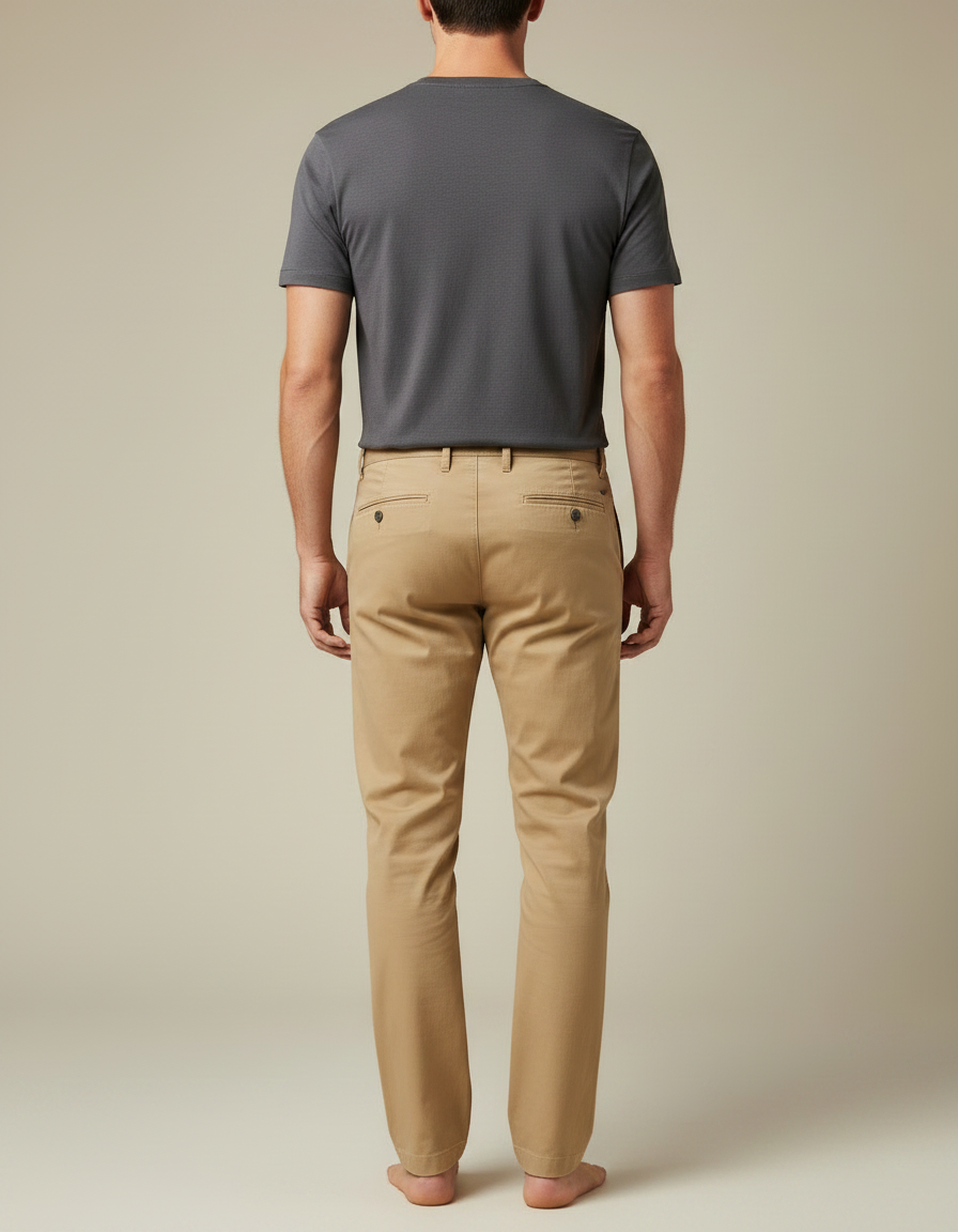 Pantalon Chino Beige Clair Coton Droit Classique Homme - vue 2