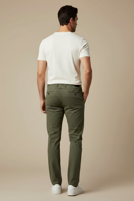 Pantalon Chino Homme Vert Olive Coton Droit Décontracté - vue 2