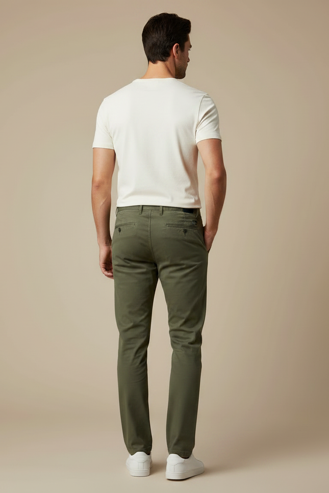 Pantalon Chino Homme Vert Olive Coton Droit Décontracté - vue 2