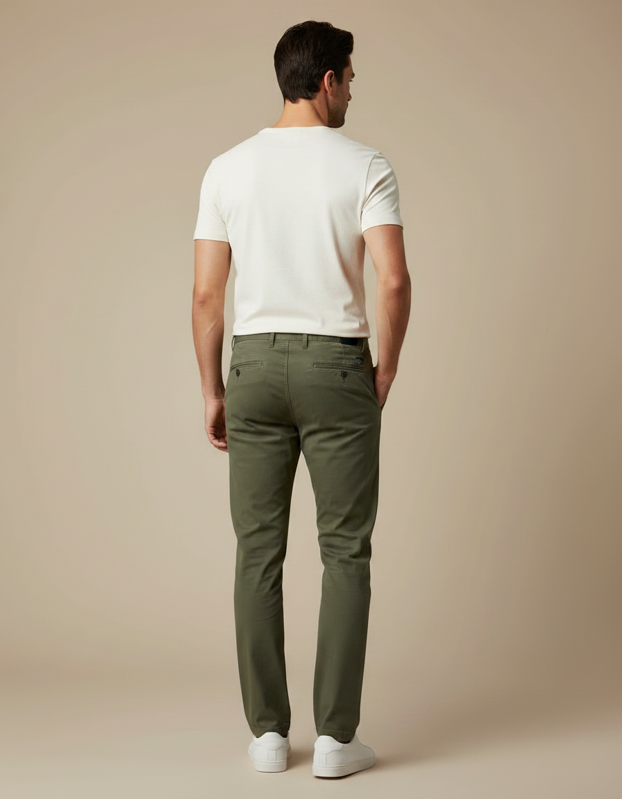 Pantalon Chino Homme Vert Olive Coton Droit Décontracté - vue 2