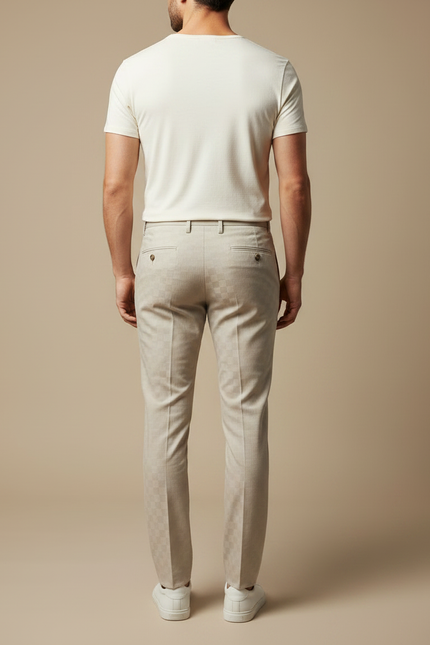 Pantalon Chino Beige Carreaux Slim Élégant Homme - Coton - vue 2