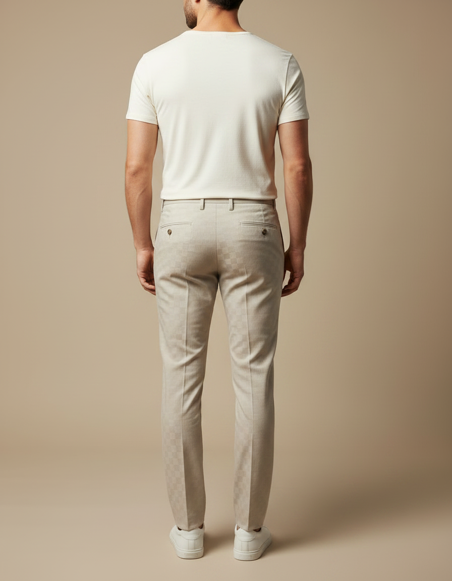 Pantalon Chino Beige Carreaux Slim Élégant Homme - Coton - vue 2
