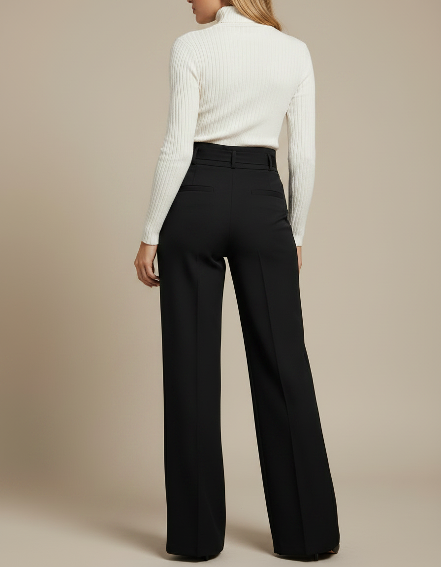 Pantalon Chino Noir Taille Haute Fluide Élégant - Polyester - vue 2