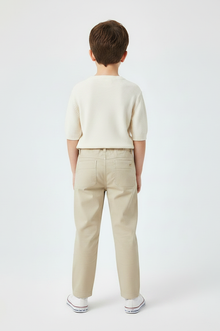 Pantalon Chino Beige Décontracté Brodé Garçon Coton - vue 2