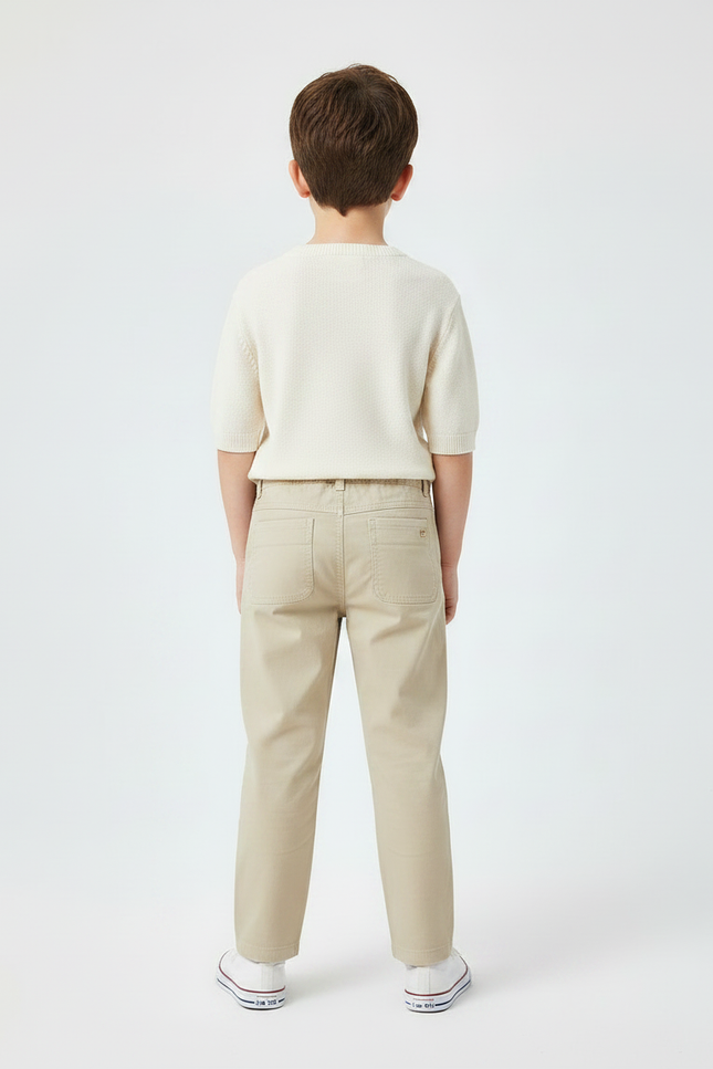 Pantalon Chino Beige Décontracté Brodé Garçon Coton - vue 2
