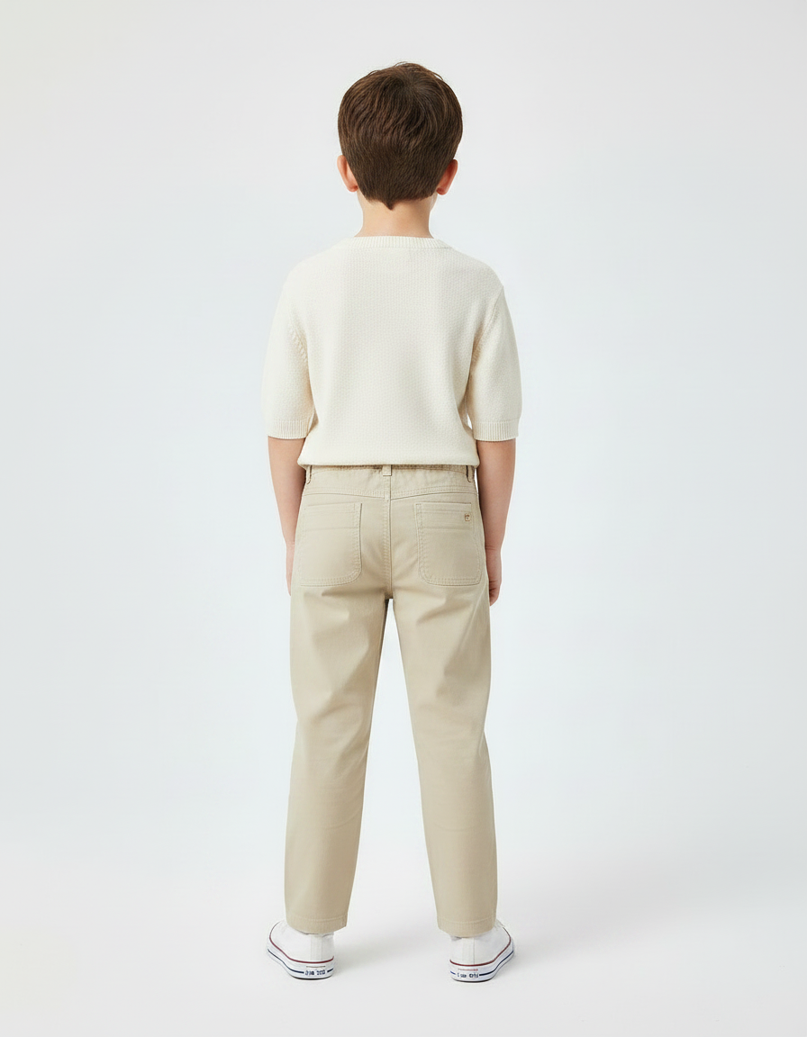 Pantalon Chino Beige Décontracté Brodé Garçon Coton - vue 2
