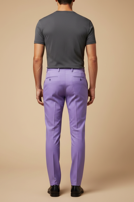 Pantalon Chino Lilas Homme Slim Élégant Uni - Violet Gabardine - vue 2