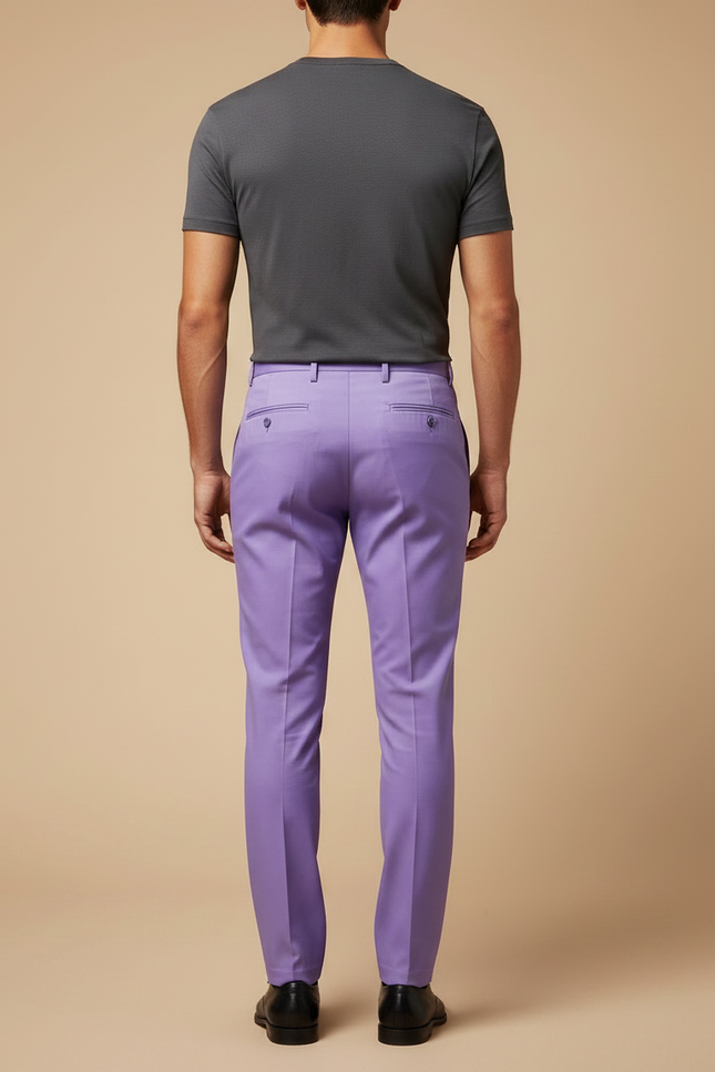 Pantalon Chino Lilas Homme Slim Élégant Uni - Violet Gabardine - vue 2