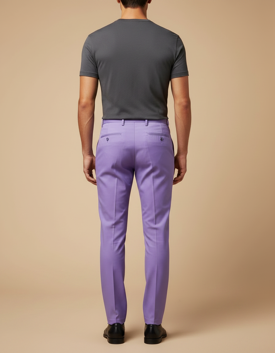 Pantalon Chino Lilas Homme Slim Élégant Uni - Violet Gabardine - vue 2