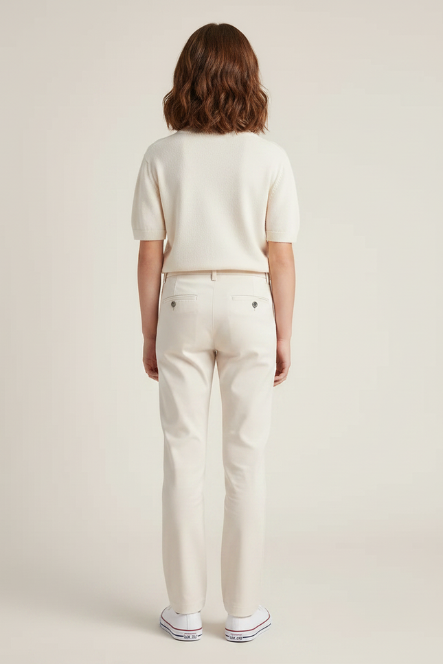 Pantalon Chino Crème Droit Décontracté Enfant - Beige Coton - vue 2
