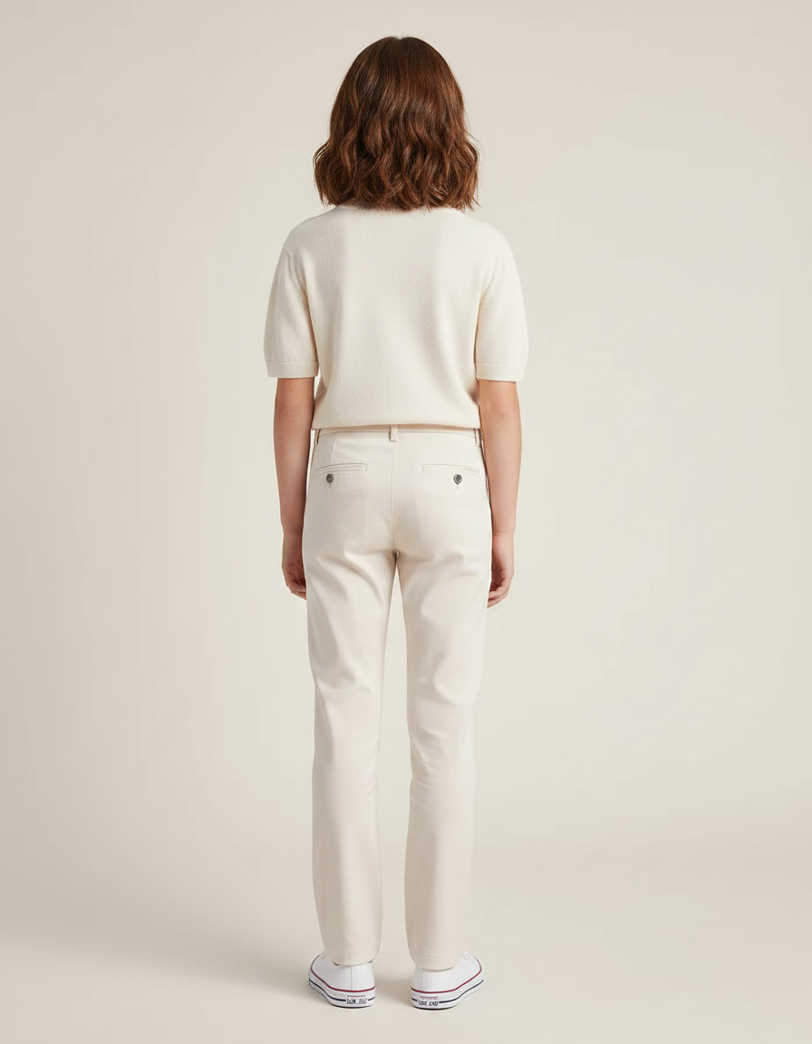 Pantalon Chino Crème Droit Décontracté Enfant - Beige Coton - vue 2