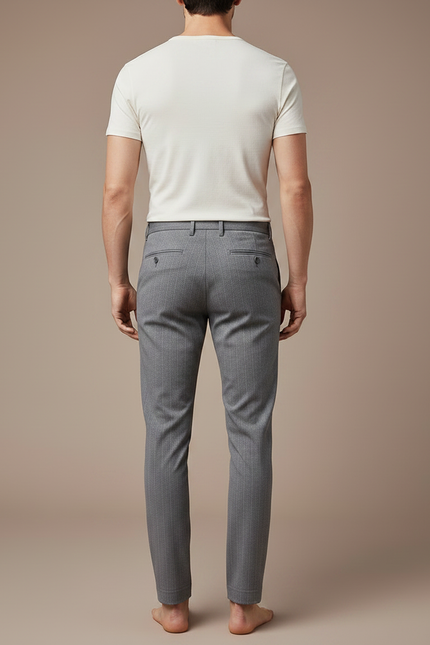 Pantalon Chino Gris Slim Rayé Élégant Décontracté - Laine - vue 2