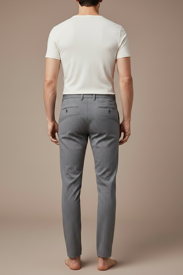 Pantalon Chino Gris Slim Rayé Élégant Décontracté - Laine - vue 2