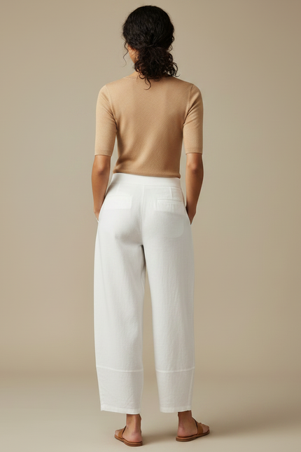 Pantalon Chino Blanc Ample Lin Décontracté Femme - vue 2