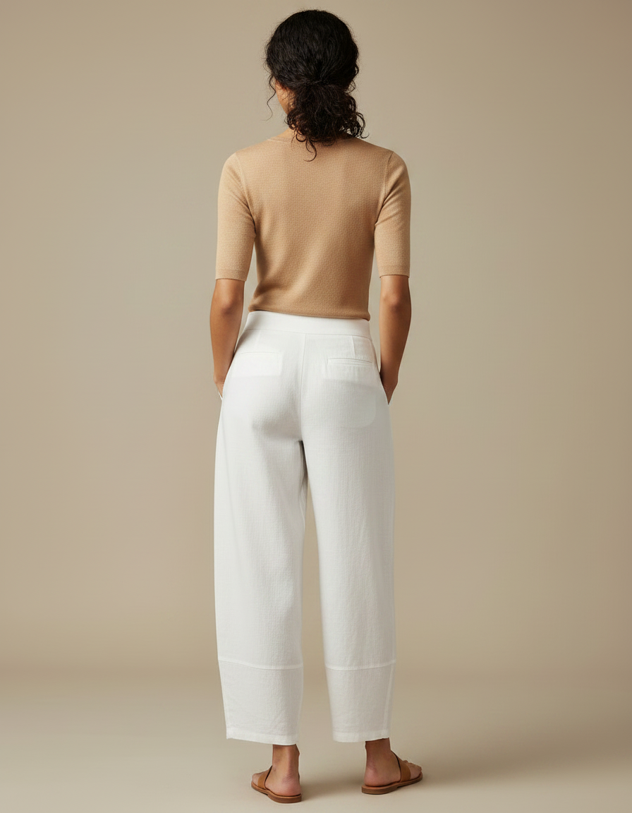 Pantalon Chino Blanc Ample Lin Décontracté Femme - vue 2