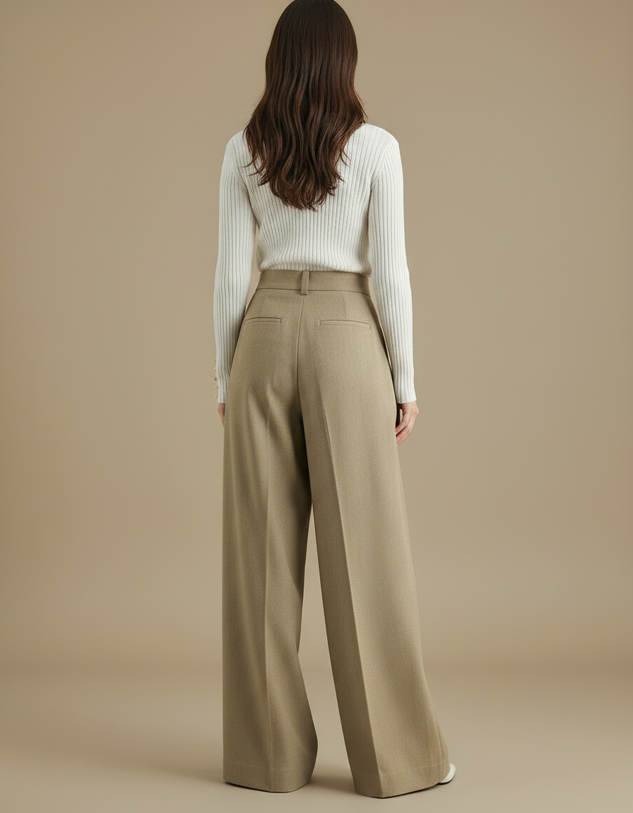 Pantalon Chino Beige Plissé Ample Élégant Femme - Kaki Laine - vue 2