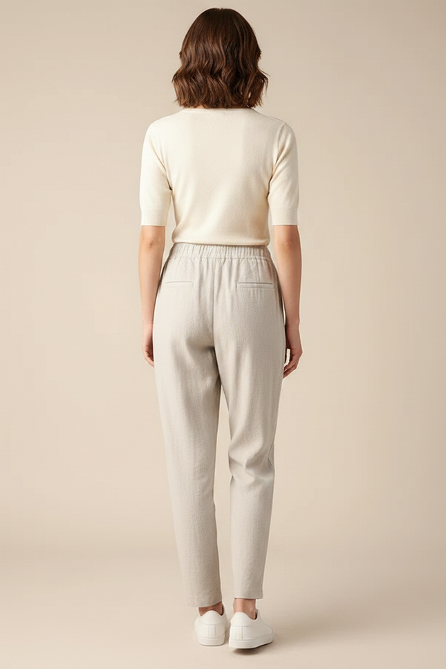 Pantalon Chino Femme Lin Coton Ample Beige Décontracté - vue 2