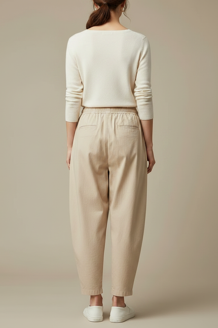 Pantalon Chino Beige Ample Cordon Fluide Femme - Coton - vue 2