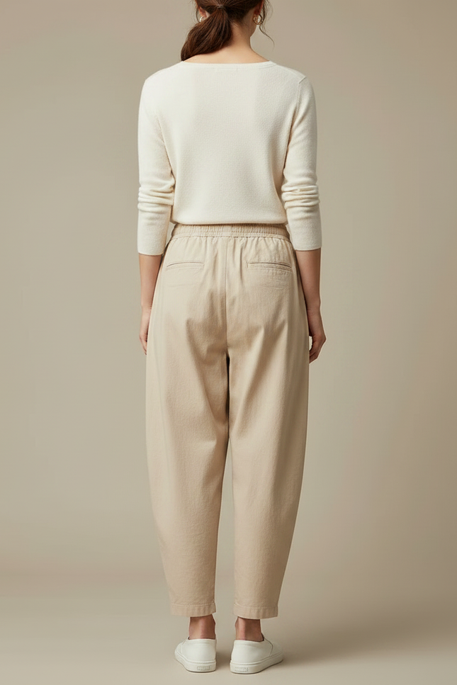 Pantalon Chino Beige Ample Cordon Fluide Femme - Coton - vue 2