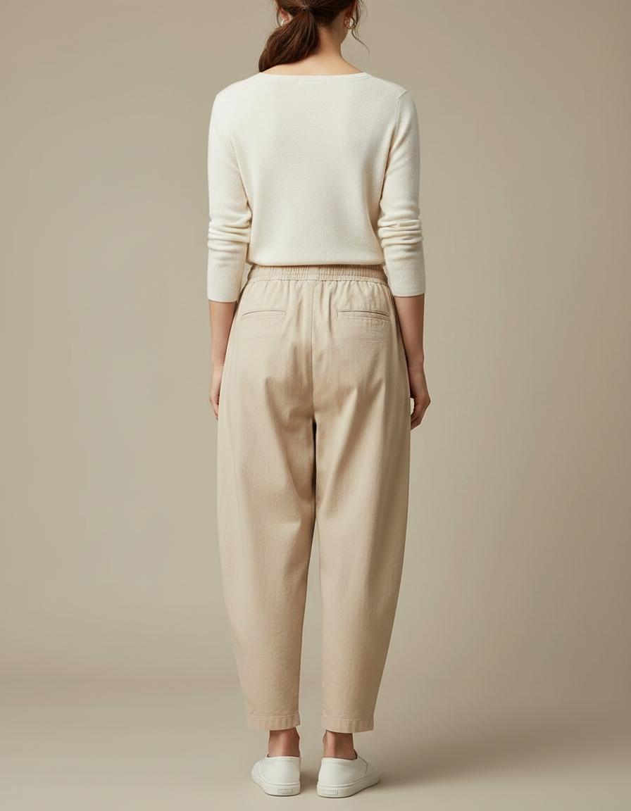 Pantalon Chino Beige Ample Cordon Fluide Femme - Coton - vue 2