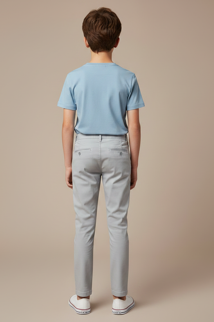 Pantalon Chino Gris Clair Coupe Droite Confortable Enfant - Gabardine - vue 2