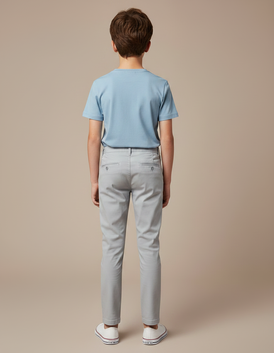 Pantalon Chino Gris Clair Coupe Droite Confortable Enfant - Gabardine - vue 2