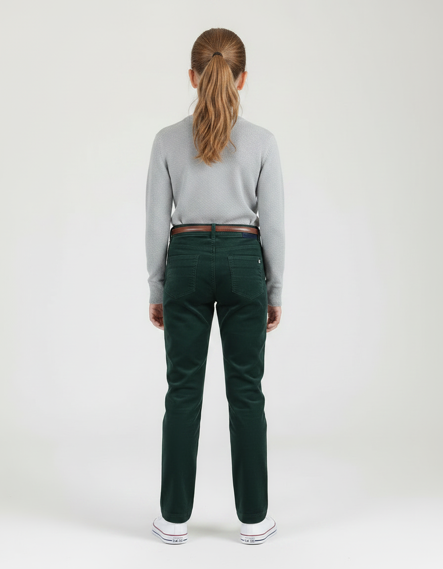 Pantalon Chino Vert Côtelé Droit Enfant Décontracté - Cordé - vue 2