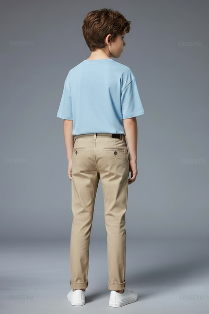 Pantalon Chino Beige Coton Slim Garçon Décontracté - vue 2
