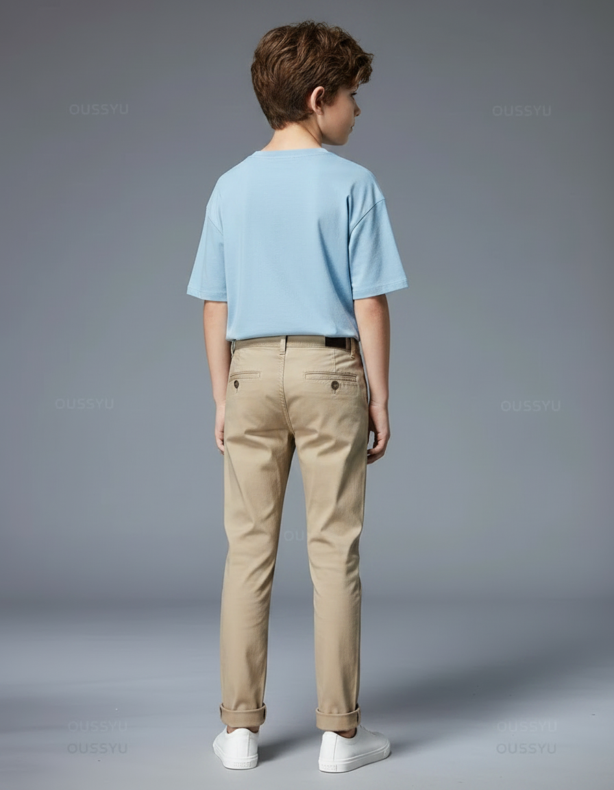Pantalon Chino Beige Coton Slim Garçon Décontracté - vue 2