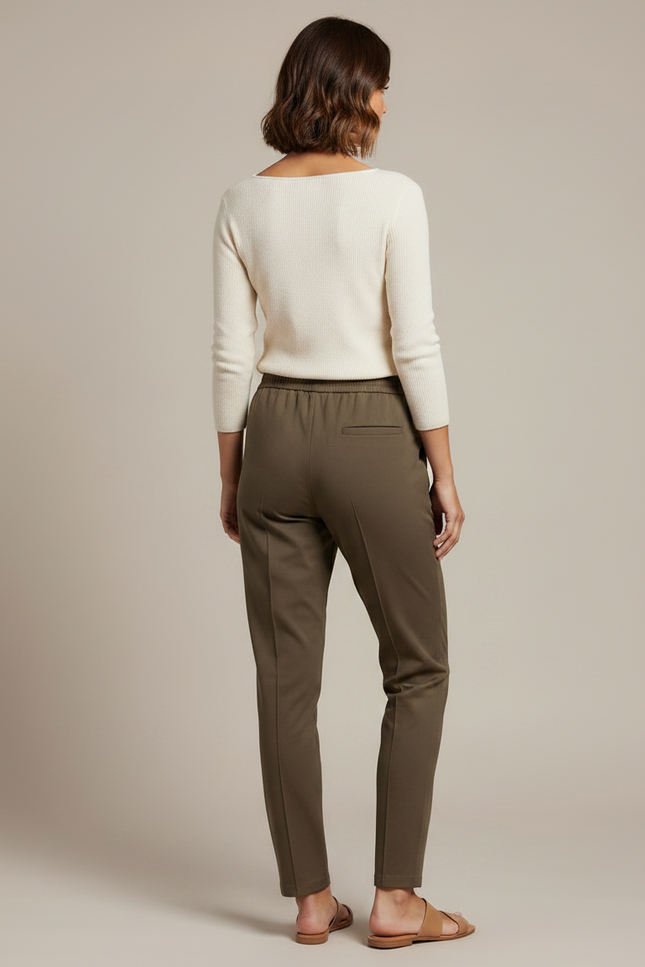 Pantalon Chino Kaki Droit Élastique Décontracté Femme - Gabardine - vue 2