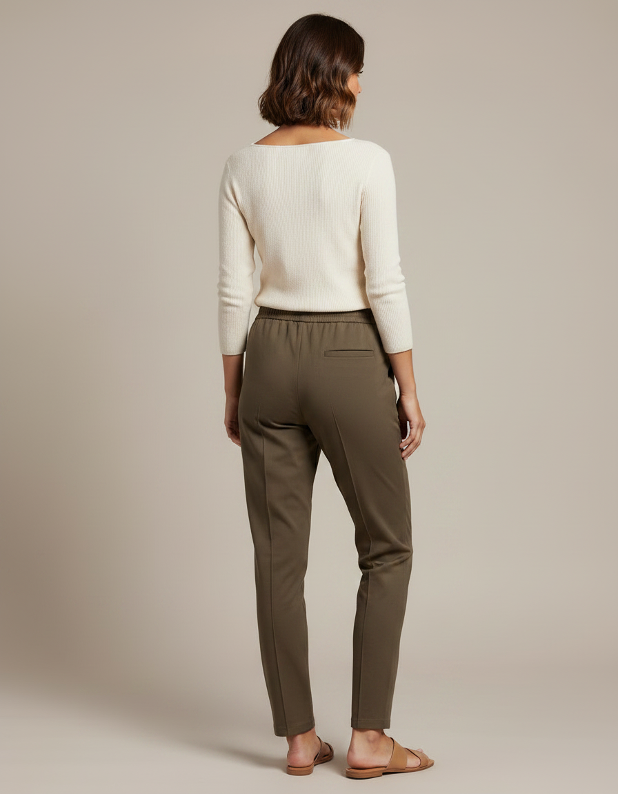 Pantalon Chino Kaki Droit Élastique Décontracté Femme - Gabardine - vue 2