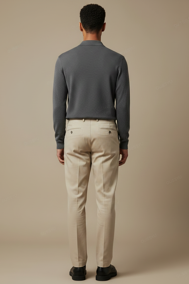 Pantalon Chino Beige Plissé Homme Décontracté Coton - vue 2