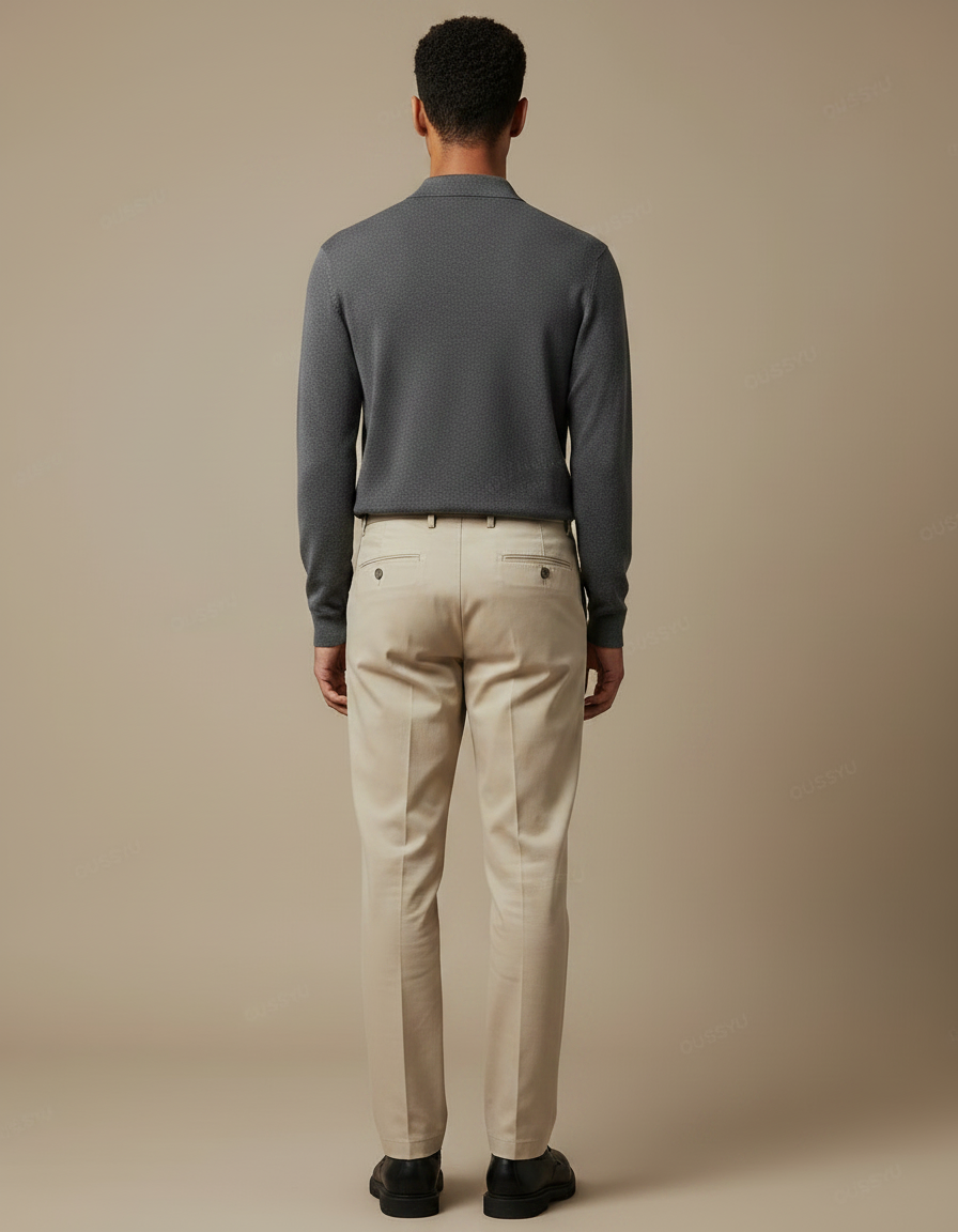 Pantalon Chino Beige Plissé Homme Décontracté Coton - vue 2