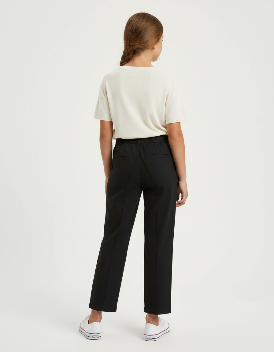 Pantalon Chino Noir Ample Boutons Latéraux Décontracté Enfant - Coton - vue 2