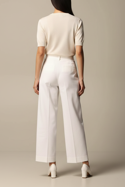 Pantalon Chino Blanc Ample Plissé Femme Élégant - Gabardine - vue 2