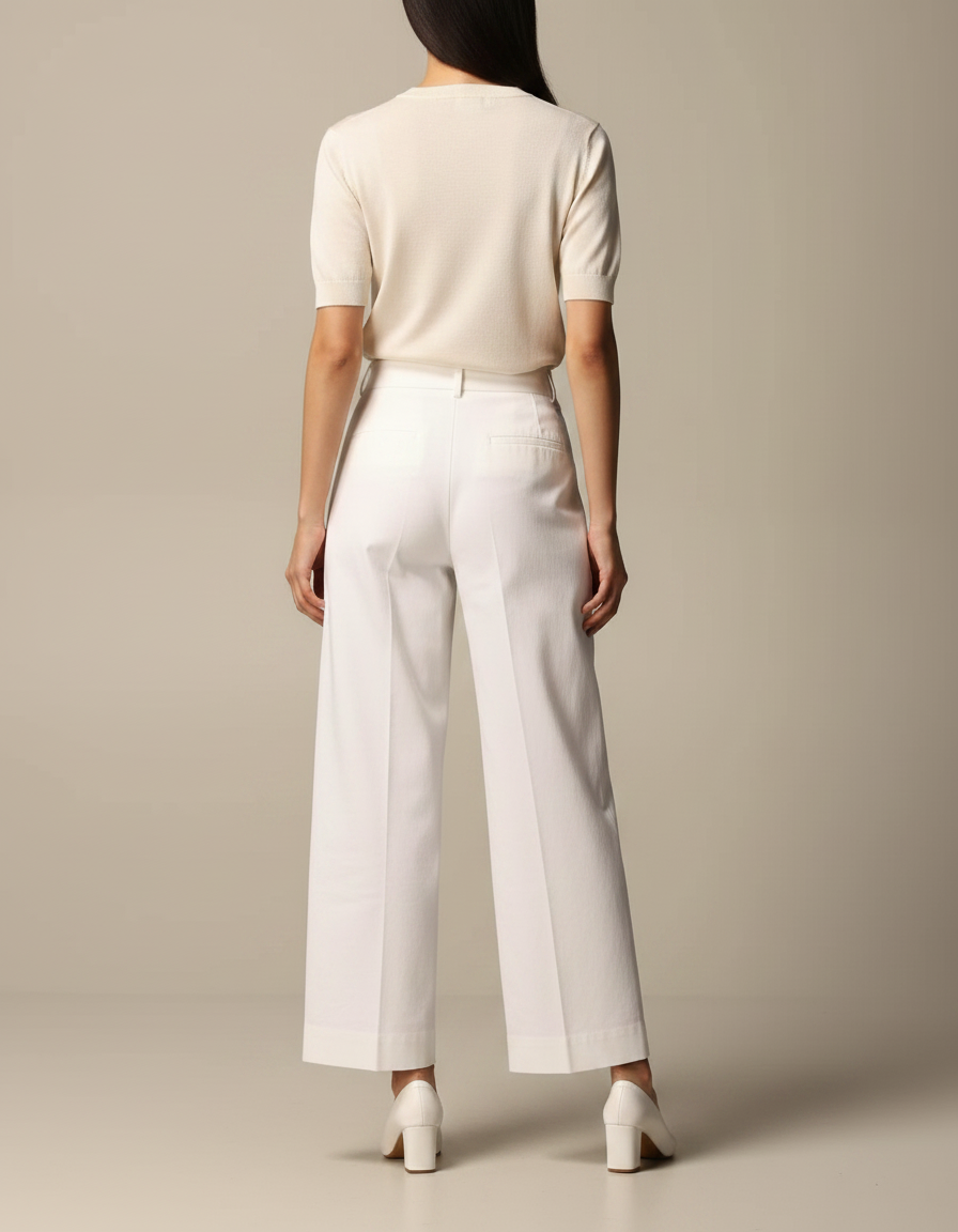 Pantalon Chino Blanc Ample Plissé Femme Élégant - Gabardine - vue 2