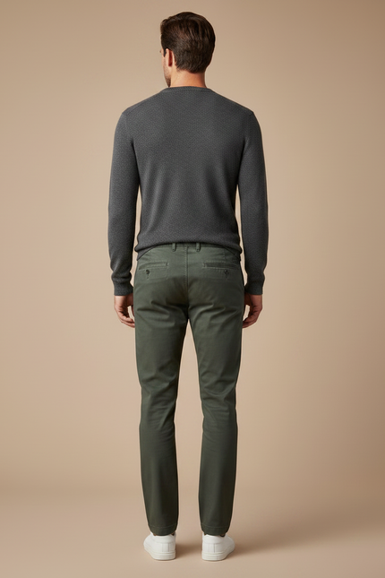 Pantalon Chino Vert Olive Coton Slim Décontracté Homme - Kaki - vue 2
