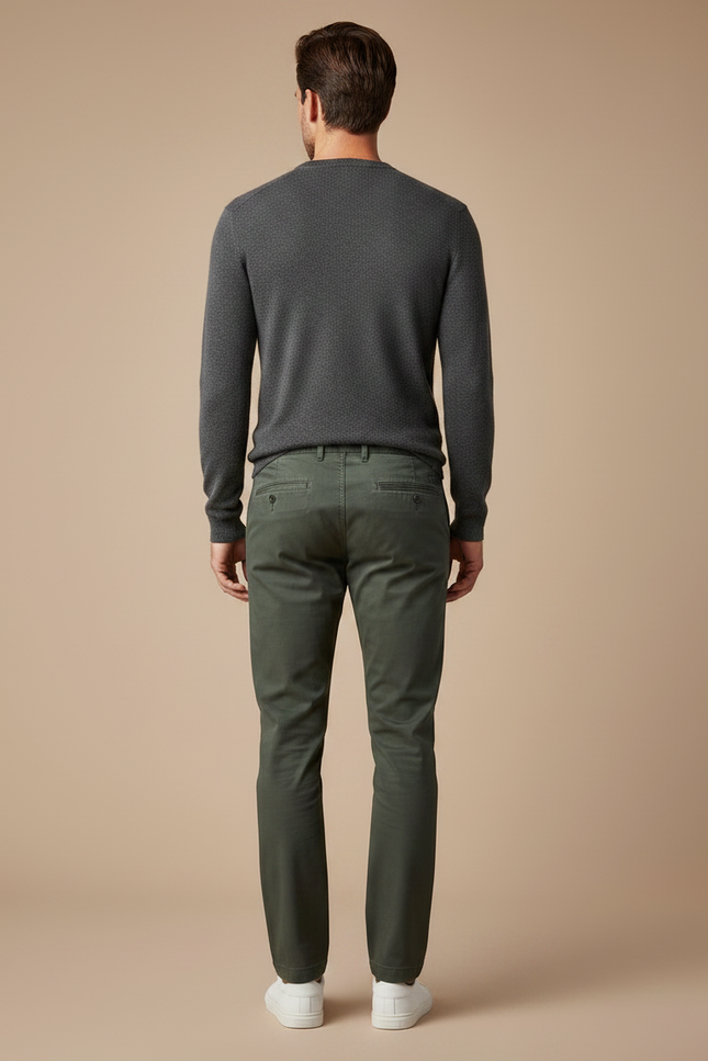 Pantalon Chino Vert Olive Coton Slim Décontracté Homme - Kaki - vue 2