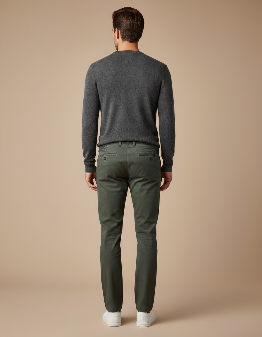 Pantalon Chino Vert Olive Coton Slim Décontracté Homme - Kaki - vue 2
