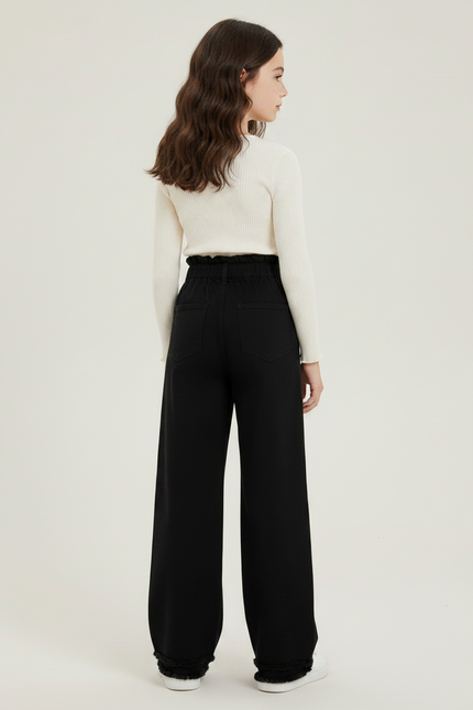 Pantalon Chino Noir Ample Taille Haute Fille - Jean - vue 2